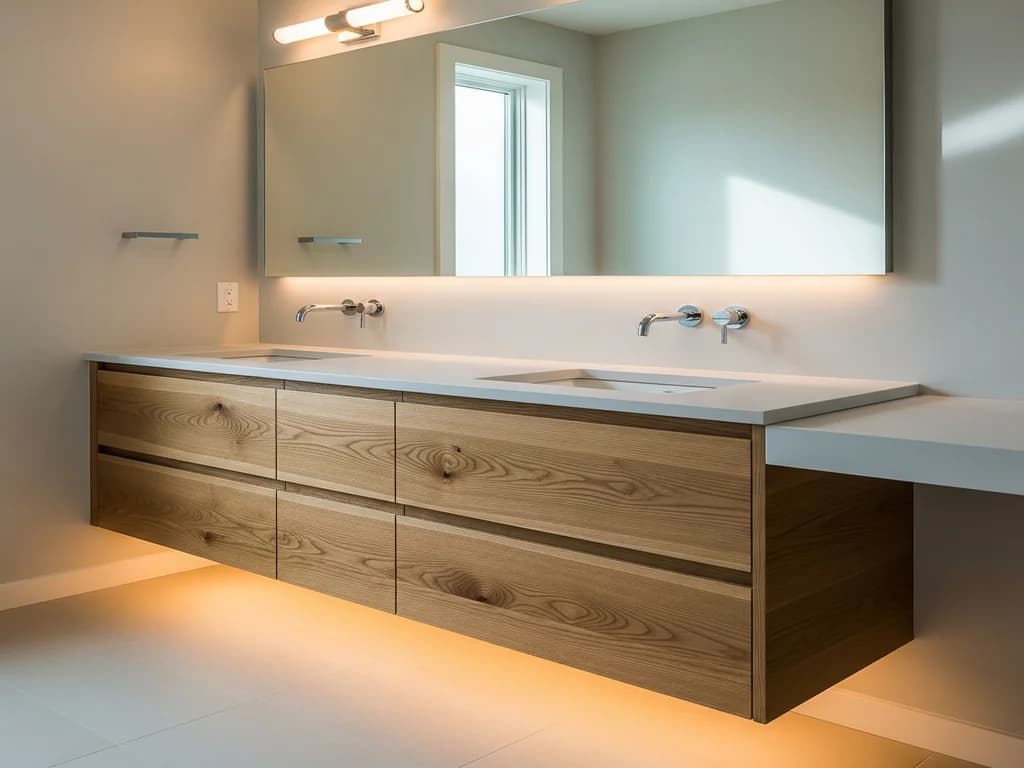 Boise Double Vanity in White Oak — representative custom cabinetry by Alderwood Cabinets